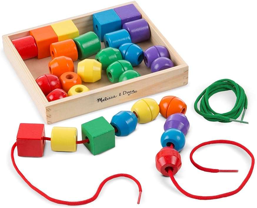 Melissa & Doug Primary Lacing Beads - Educational Toy with 30 Wooden Beads and 2 Laces for Toddlers, Fine Motor Skills Lacing Toys for Toddlers and Kids Ages 3+ - Image 1