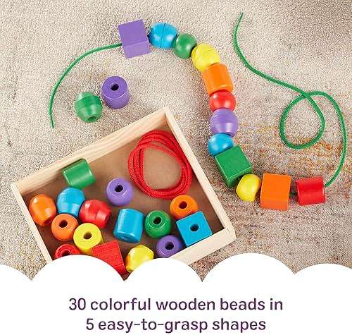 Melissa & Doug Primary Lacing Beads - Educational Toy with 30 Wooden Beads and 2 Laces for Toddlers, Fine Motor Skills Lacing Toys for Toddlers and Kids Ages 3+ - Image 4