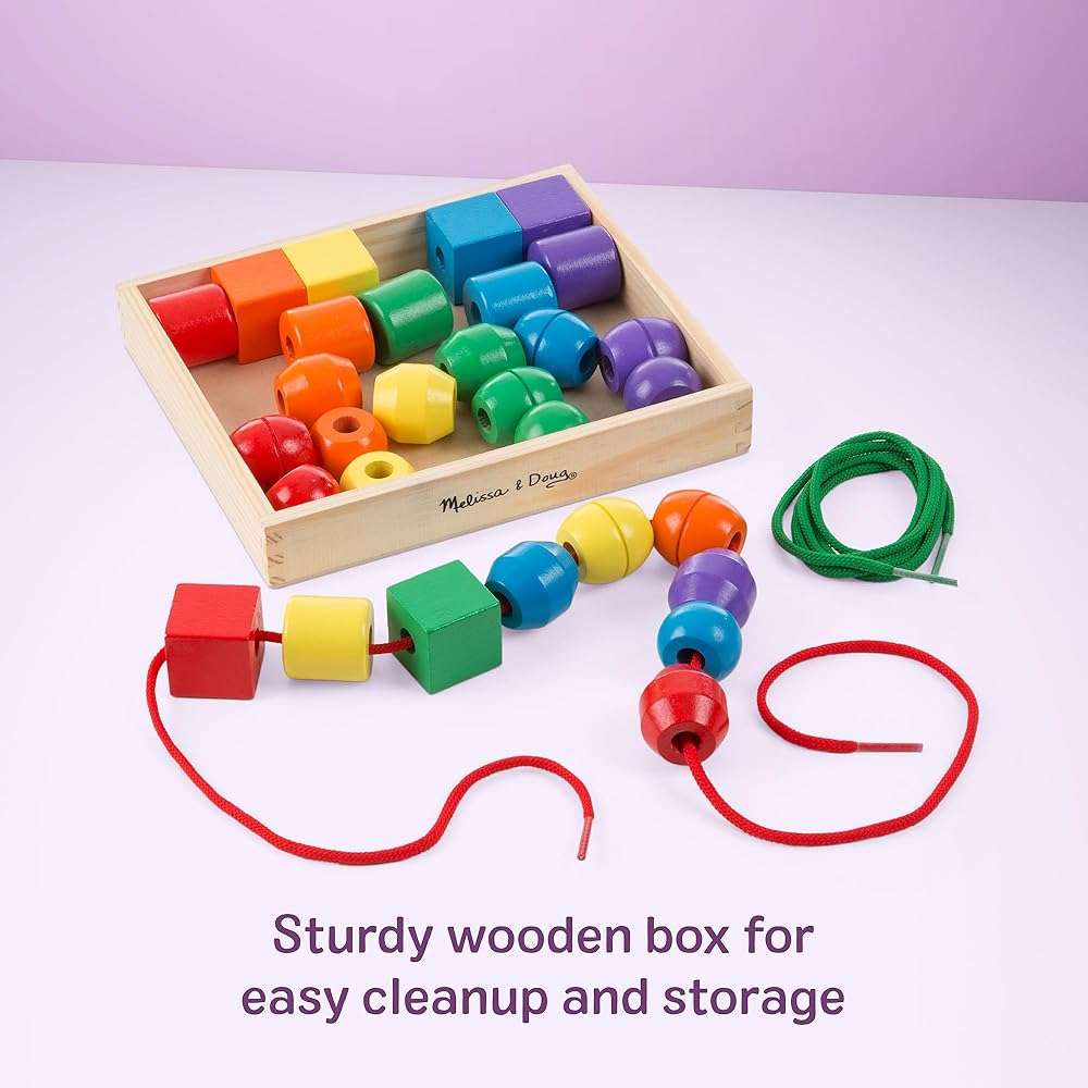 Melissa & Doug Primary Lacing Beads - Educational Toy with 30 Wooden Beads and 2 Laces for Toddlers, Fine Motor Skills Lacing Toys for Toddlers and Kids Ages 3+ - Image 7