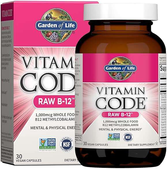 Garden of Life Vitamin Code Raw B-12 - 30 Capsules, 1,000mcg Whole Food B12 Methylcobalamin for Energy, Vegan Methylcobalamin Vitamin plus Probiotics and Enzymes, Gluten Free Supplements - Image 1