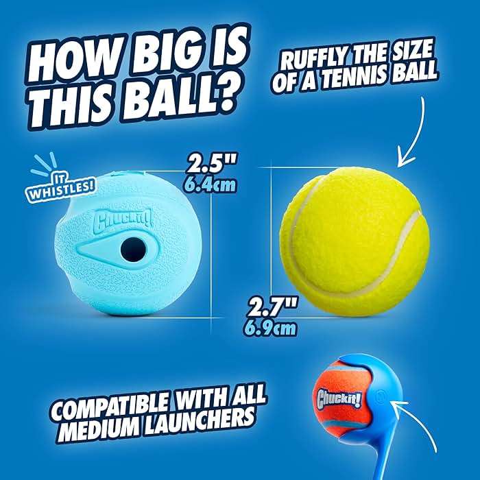 Chuckit! The Whistler Ball Dog Toy, Medium (2.5 Inch Diameter) for Dogs 20-60 lbs, Pack of 2, Multicolor - Image 2