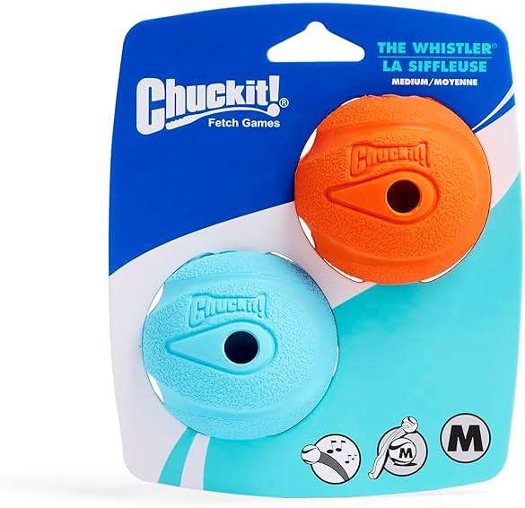 Chuckit! The Whistler Ball Dog Toy, Medium (2.5 Inch Diameter) for Dogs 20-60 lbs, Pack of 2, Multicolor - Image 3