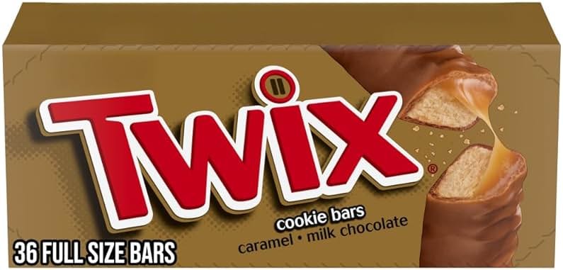 TWIX Bulk Chocolate Candy Individually Wrapped, Full Size, Caramel Chocolate Cookie Candy Bar, Perfect for Snacks, Parites, Goodie Bags, Holidays 36-Count Box - Product Image