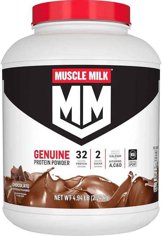 Muscle Milk Genuine Protein Powder, Chocolate, 4.94 Pound, 32 Servings, 32g Protein, 2g Sugar, Calcium, Vitamins A, C & D, NSF Certified for Sport, Energizing Snack, Packaging May Vary - Image 1