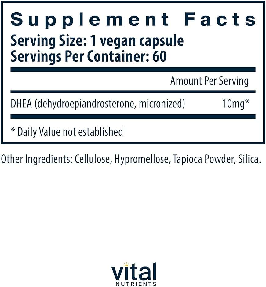 Vital Nutrients DHEA 10mg - Vegan Micronized DHEA Supplement for Women & Men - Supports Hormone Balance - Supports Healthy Metabolism of Sugar & Minerals - Gluten, Dairy, Soy Free - 60 Capsules - Image 2