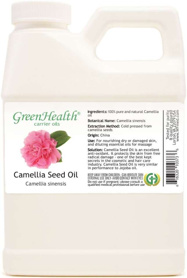 Camellia Seed Oil – 100% Pure & Natural Carrier Oil – Cold Pressed, Unrefined – 16 fl oz White Plastic Jug – for Skin, Hair, Massage, and DIY Formulations – External Use Only - Image 1