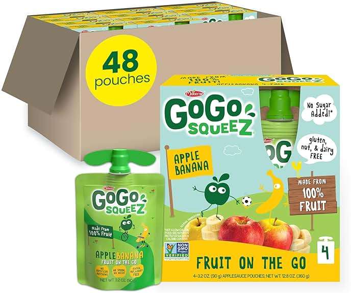 GoGo squeeZ Applesauce and Fruit Puree, Apple Banana, 3.2 oz (Pack of 48), Unsweetened Fruit Snacks for Kids, Gluten Free, Nut Free and Dairy Free, BPA Free Pouches (Packaging May Vary) - Image 1