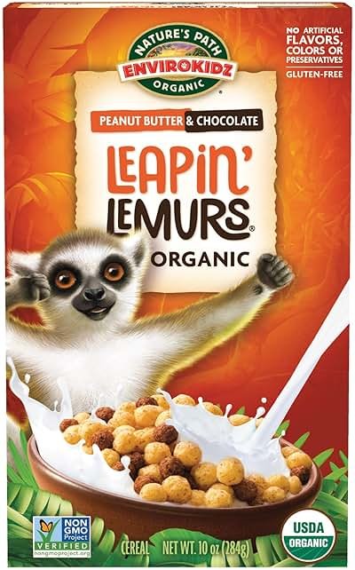 EnviroKidz Organic Leapin' Lemurs Cereal, 10 oz (Pack of 1), Peanut Butter & Chocolate, Gluten Free, Fair Trade, by Nature's Path - Product Image