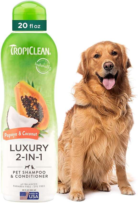 TropiClean 2-in-1 Dog Shampoo and Conditioner, Moisturizing Dog Detangler, Puppy Safe, Made in the USA, Papaya Scent, Cat & Kitten Safe, 20oz. - Image 1
