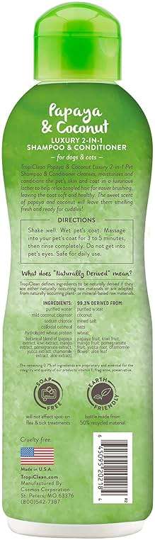 TropiClean 2-in-1 Dog Shampoo and Conditioner, Moisturizing Dog Detangler, Puppy Safe, Made in the USA, Papaya Scent, Cat & Kitten Safe, 20oz. - Image 2