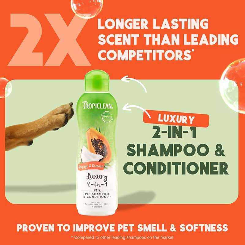 TropiClean 2-in-1 Dog Shampoo and Conditioner, Moisturizing Dog Detangler, Puppy Safe, Made in the USA, Papaya Scent, Cat & Kitten Safe, 20oz. - Image 3