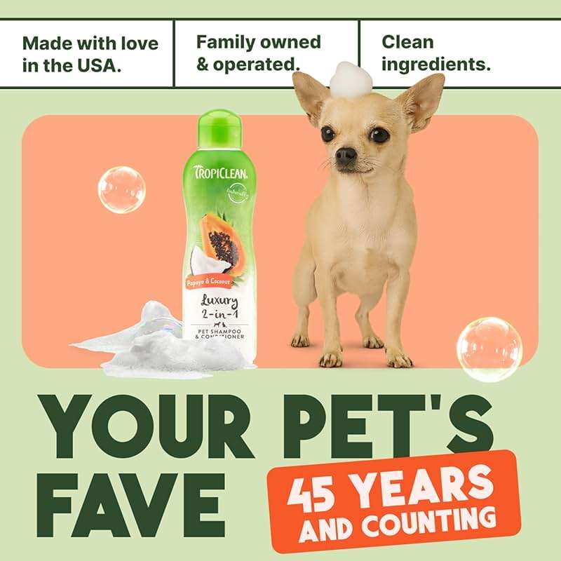 TropiClean 2-in-1 Dog Shampoo and Conditioner, Moisturizing Dog Detangler, Puppy Safe, Made in the USA, Papaya Scent, Cat & Kitten Safe, 20oz. - Image 8