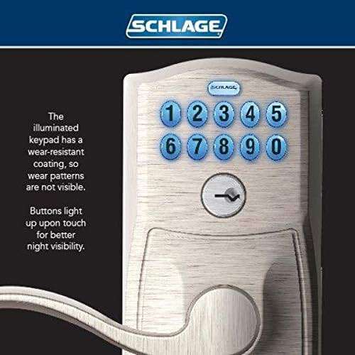 Schlage Camelot Keypad Lock with Lever Handle, Electronic Keyless Door Entry, Auto‑Lock Enabled, Satin Chrome, FE575 CAM 626 ACC - Image 2