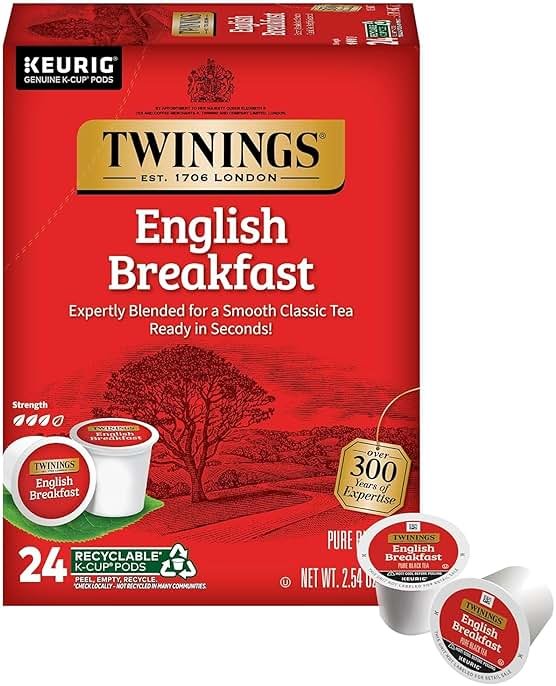 Twinings English Breakfast Black Tea K-Cup Pods for Keurig, 24 Count (Pack of 1), Smooth, Flavourful, Robust, Caffeinated, Enjoy Hot or Iced - Product Image