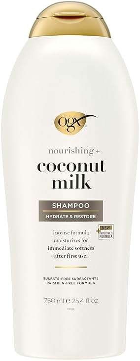 OGX Nourishing + Coconut Milk Shampoo, Hydrating & Restoring Shampoo Moisturizes for Soft Hair After the First Use, Paraben-Free, Sulfate-Free Surfactants, 25.4 fl. oz - Image 2