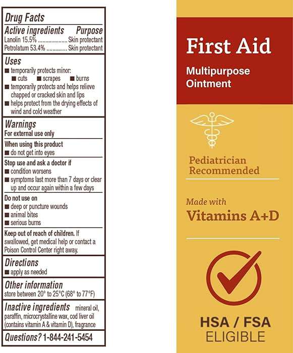 A+D First Aid Healing Ointment - Moisturizing Skin Protectant for Dry Cracked Heels, Elbows, Hands and Lips - Use After Hand Washing, Packaging May Vary, Multicolor – 1.5 oz Tube - Image 2