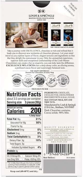 Lindt EXCELLENCE 90% Cocoa Dark Chocolate Bar, Dark Chocolate Candy, 3.5 oz. (12 Pack) - Image 3