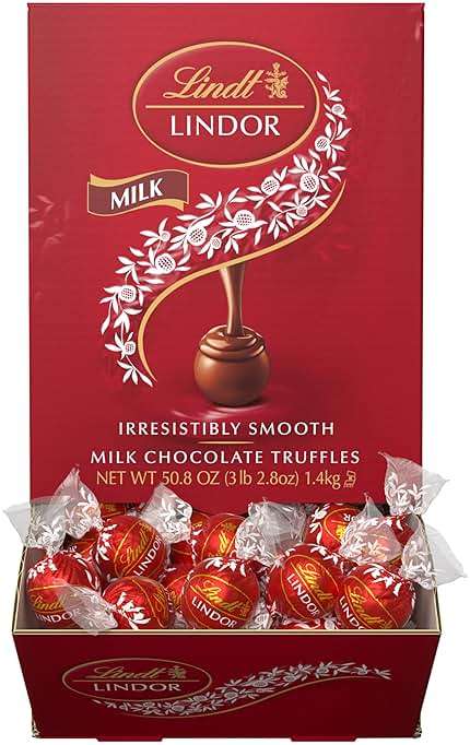 Lindt LINDOR Milk Chocolate Candy Truffles, Milk Chocolate with Smooth, Melting Truffle Center, 50.8 oz., 120 Count - Image 7