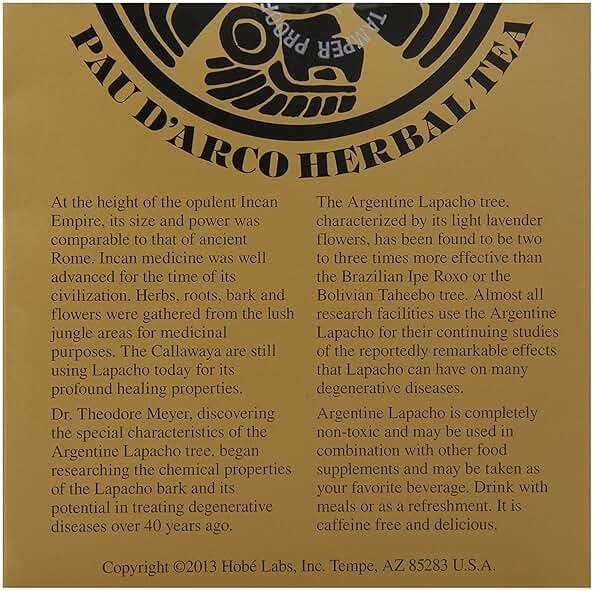 Hobe Labs Treasure of The Incas PAU D'Arco Herbal Tea - 54 Tea Bags - Image 2