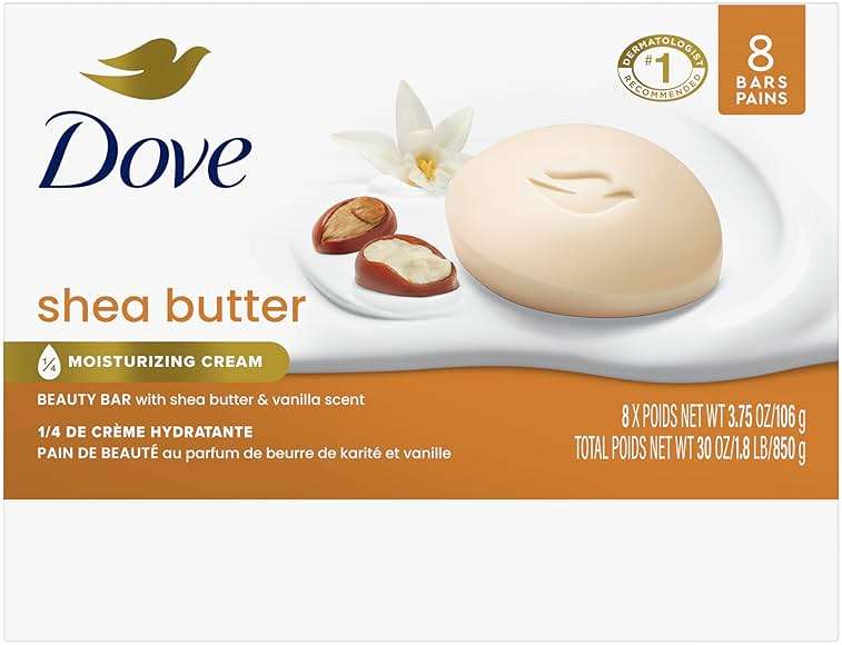 Dove Beauty Bar Soap Shea Butter, 8 Bars for Nourished, Radiant Skin, Enriches Skin 3.75 oz - Image 2