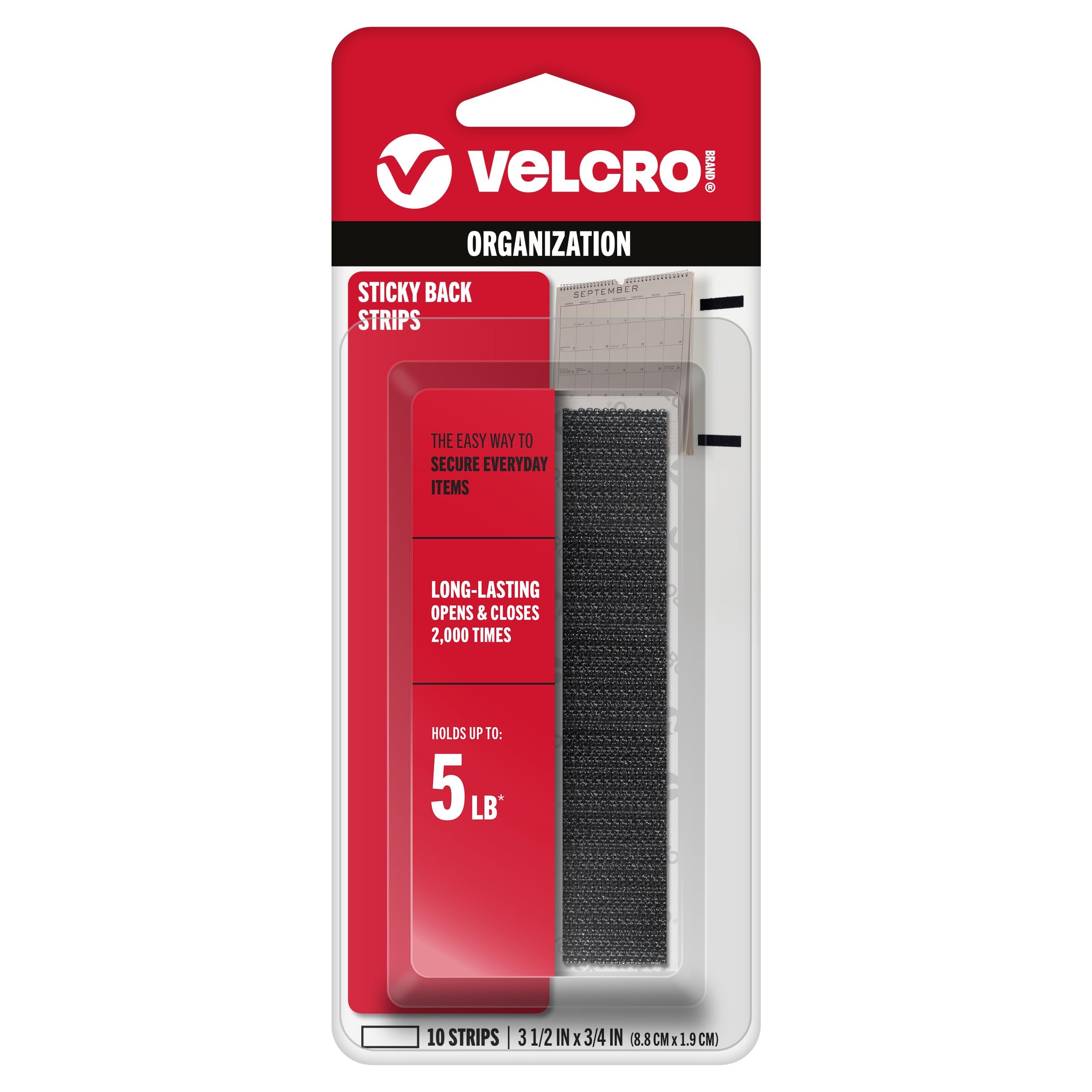 VELCRO Brand Sticky Back Tape Strips with Adhesive | 10 Count | Black 3 1/2 x 3/4 In | Hook and Loop Fasteners for Home Organization, Classroom or Office , 10Pk - Product Image