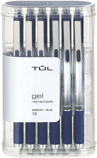 TUL Gel Pens, Retractable, Medium Point, 0.7 mm, Gray Barrel, Blue Ink, Pack Of 12 - Image 1