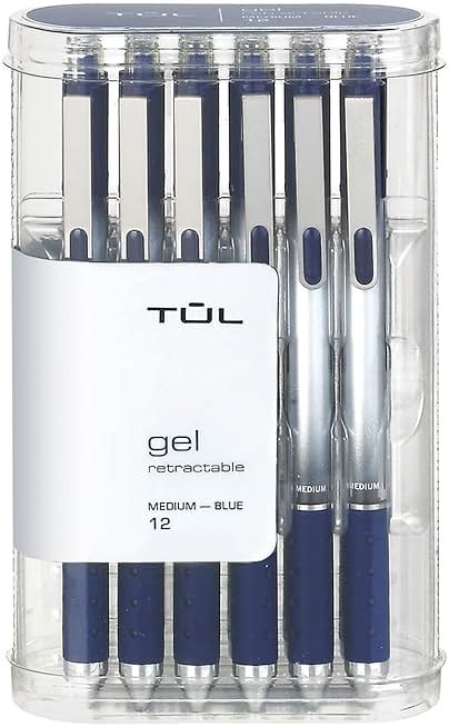 TUL Gel Pens, Retractable, Medium Point, 0.7 mm, Gray Barrel, Blue Ink, Pack Of 12 - Product Image
