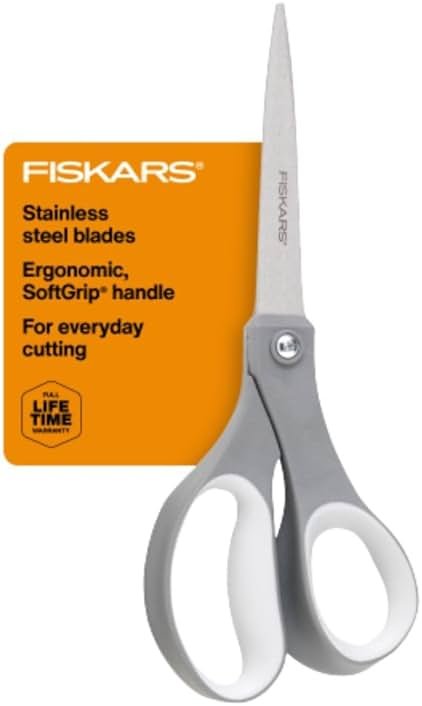 Fiskars All Purpose Scissors, High Performance Cutting, Stainless Steel Blades, Ergonomic and Comfort Handles, Perfect for Arts and Crafts and the Office, Scissors for Office - Product Image