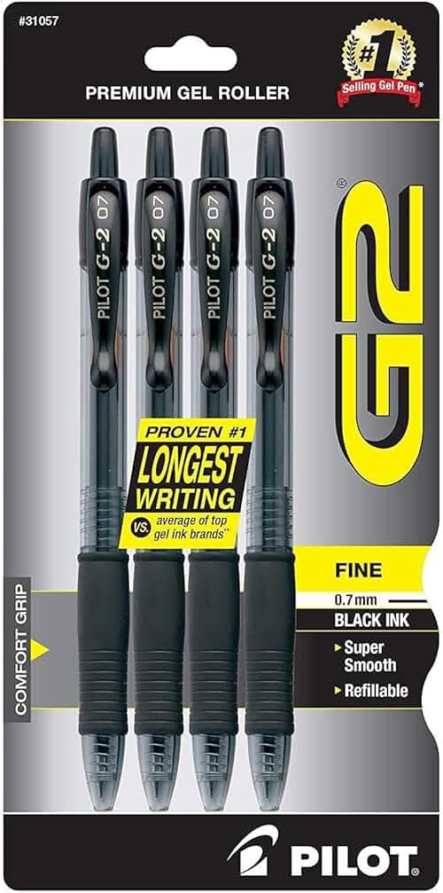 PILOT G2 Premium Refillable and Retractable Rolling Ball Gel Pens, Fine Point, Black Ink, 4-Pack (31057) - Product Image
