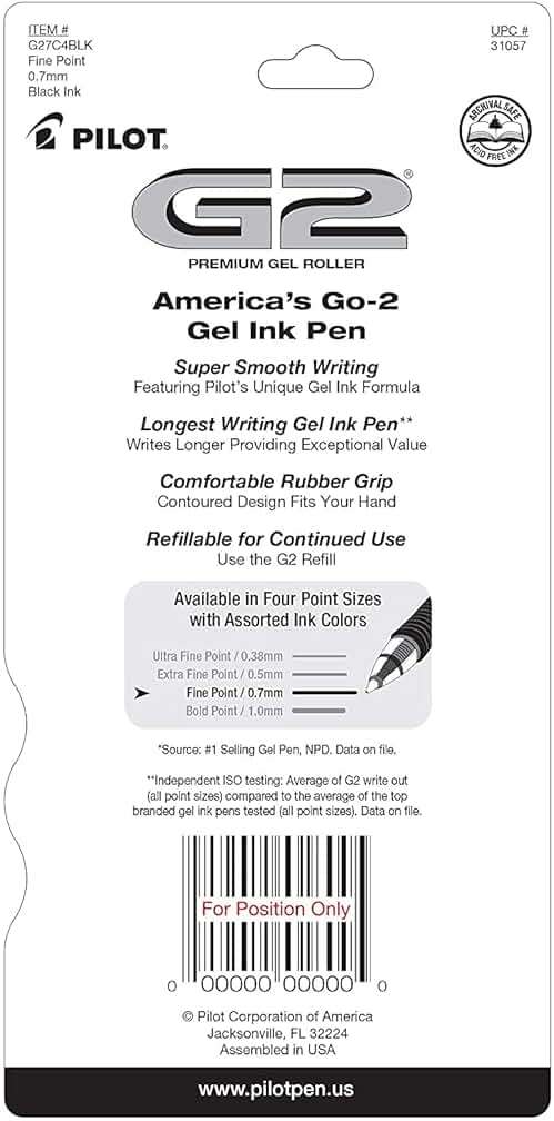 PILOT G2 Premium Refillable and Retractable Rolling Ball Gel Pens, Fine Point, Black Ink, 4-Pack (31057) - Image 4