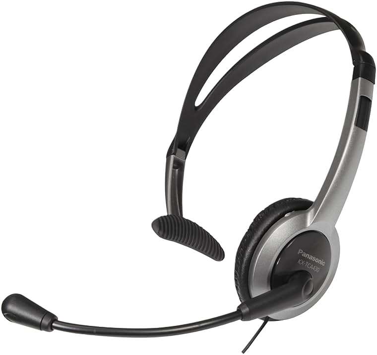 Panasonic Comfort Fit Headset for TCA Series Cordless Landline Phones, Foldable Headset with Flexible Noise-Cancelling Microphone and Volume Control, 2.5 mm Plug, Grey/Silver KX-TCA430 - Image 1