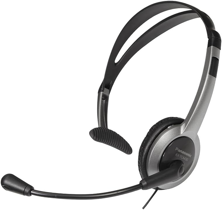 Panasonic Comfort Fit Headset for TCA Series Cordless Landline Phones, Foldable Headset with Flexible Noise-Cancelling Microphone and Volume Control, 2.5 mm Plug, Grey/Silver KX-TCA430 - Product Image