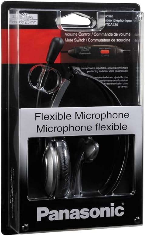 Panasonic Comfort Fit Headset for TCA Series Cordless Landline Phones, Foldable Headset with Flexible Noise-Cancelling Microphone and Volume Control, 2.5 mm Plug, Grey/Silver KX-TCA430 - Image 4
