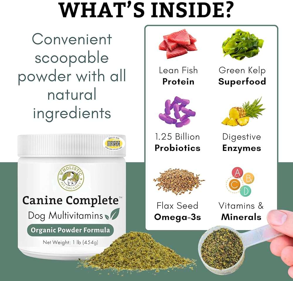 Wholistic Pet Organics Canine Complete - Dog Multivitamin Powder - 1 Lb - Daily Dog Vitamins and Supplements for Homemade Food - Immune System, Skin, Coat & Overall Health - All Breeds - 45 Scoops - Image 3