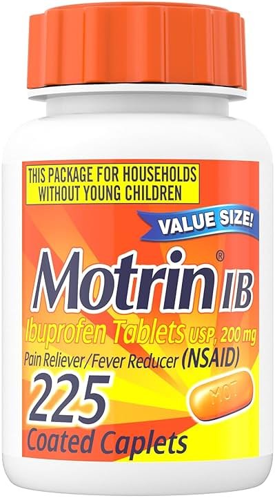 Motrin IB Ibuprofen Tablets, Pain Reliever, Temporarily Reduces Fever and Relieves Minor Pain, Muscle Aches, Headache, Backache, Nonsteroidal Anti-Inflammatory Drug, 200 Mg, 225 Count Value Size - Product Image