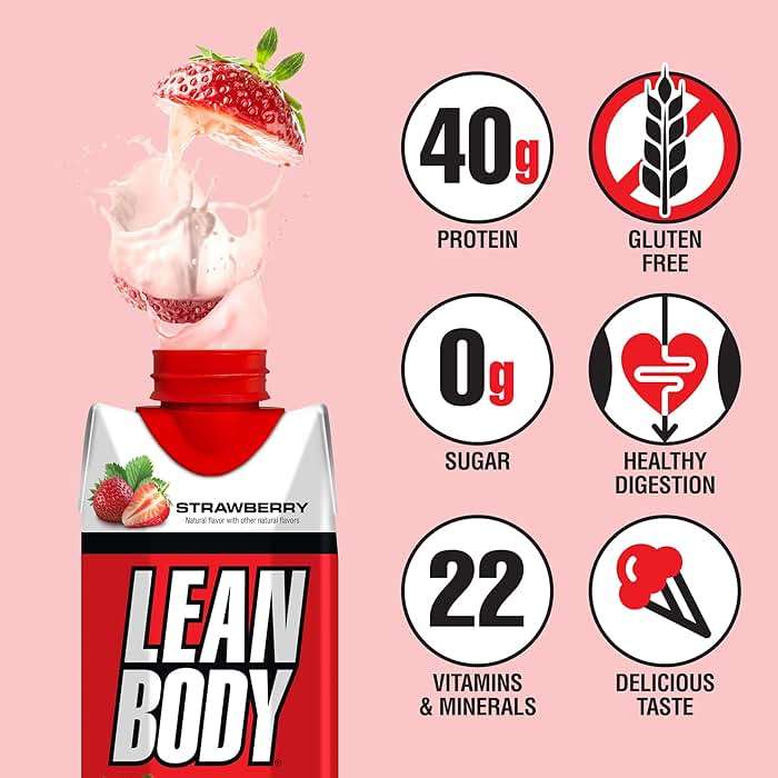 Labrada Lean Body Ready-to-Drink Strawberry Protein Shake, Bottle, 40g Protein, Whey Blend, 0 Sugar, Gluten Free, 22 Vitamins & Minerals, 17 Ounce (Recyclable Carton & Lid - Pack of 12) - Image 3