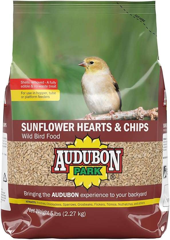 Audubon Park Sunflower Hearts & Chips Wild Bird Food, No Mess Sunflower Seeds for Birds, 5-Pound Bag - Image 1