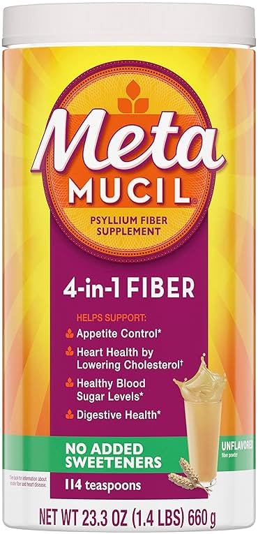Metamucil, Daily Psyllium Husk Powder Supplement, Sugar-Free Powder, 4-in-1 Fiber for Digestive Health, No Added Sweetener, 114 teaspoons - Product Image