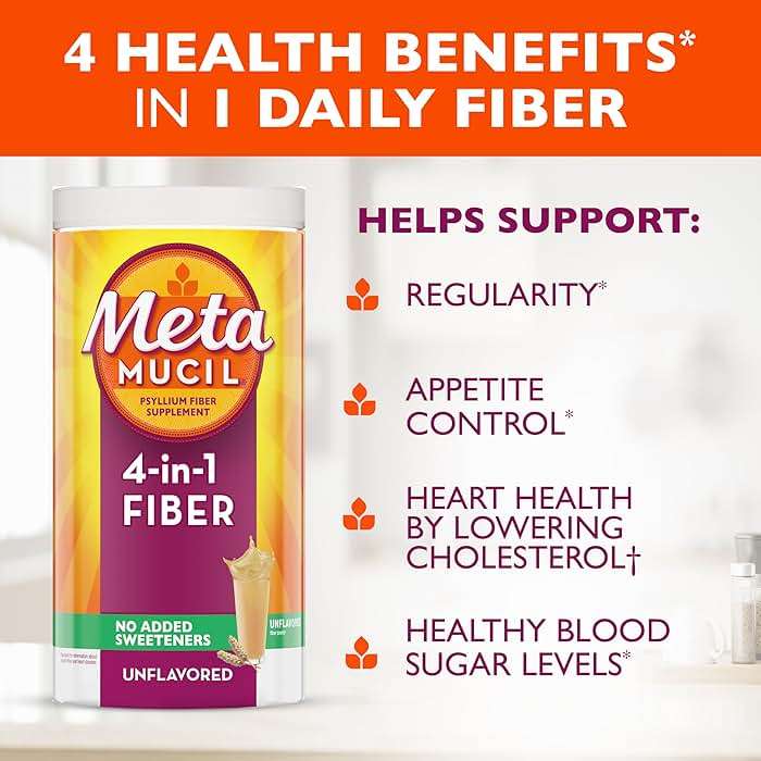 Metamucil, Daily Psyllium Husk Powder Supplement, Sugar-Free Powder, 4-in-1 Fiber for Digestive Health, No Added Sweetener, 114 teaspoons - Image 2
