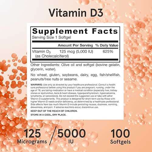 Jarrow Formulas Vitamin D3 125 mcg (5000 IU) - 100 Servings (Softgels) - Bone Health, Immune Support & Calcium Metabolism Support - Vitamin D Supplement - D3 Vitamins - 5000 IU Vitamin D - Gluten Free - Image 6