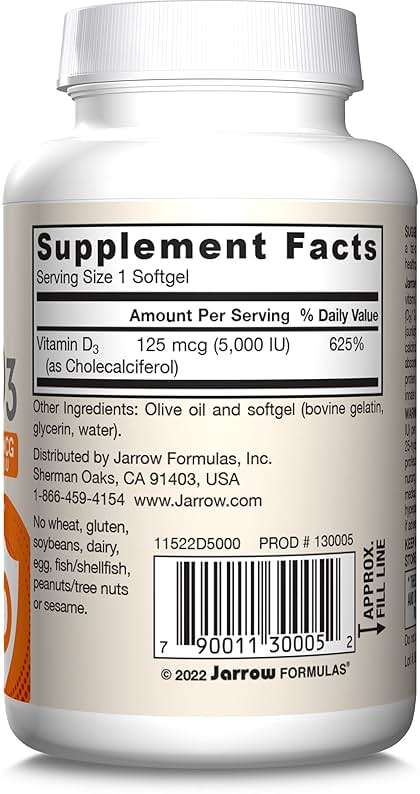 Jarrow Formulas Vitamin D3 125 mcg (5000 IU) - 100 Servings (Softgels) - Bone Health, Immune Support & Calcium Metabolism Support - Vitamin D Supplement - D3 Vitamins - 5000 IU Vitamin D - Gluten Free - Image 10