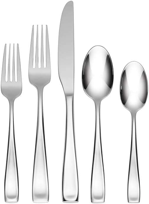 Oneida Silverware Set For 12, Moda 65-Piece Fine Flatware Set with Serving Utensils, Service For 12, 18/10 Stainless Steel, Dishwasher Safe For home, Knives Spoons and Forks Set (Silver, 65 pieces) - Image 1