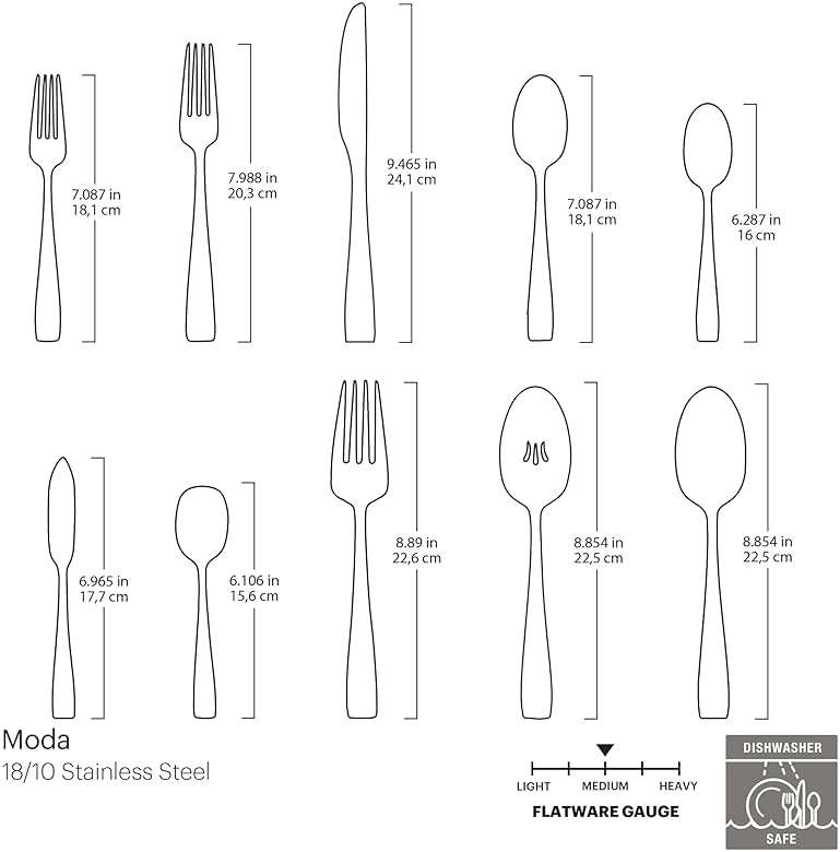 Oneida Silverware Set For 12, Moda 65-Piece Fine Flatware Set with Serving Utensils, Service For 12, 18/10 Stainless Steel, Dishwasher Safe For home, Knives Spoons and Forks Set (Silver, 65 pieces) - Image 3