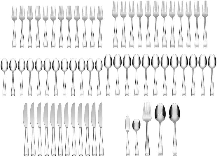 Oneida Silverware Set For 12, Moda 65-Piece Fine Flatware Set with Serving Utensils, Service For 12, 18/10 Stainless Steel, Dishwasher Safe For home, Knives Spoons and Forks Set (Silver, 65 pieces) - Image 4