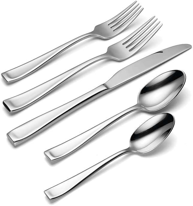 Oneida Silverware Set For 12, Moda 65-Piece Fine Flatware Set with Serving Utensils, Service For 12, 18/10 Stainless Steel, Dishwasher Safe For home, Knives Spoons and Forks Set (Silver, 65 pieces) - Image 5