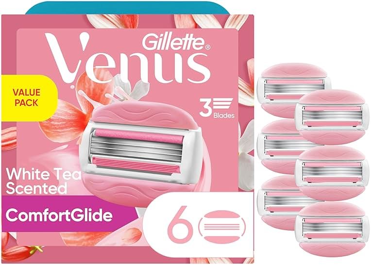 Gillette Venus ComfortGlide White Tea Women's Razor Blades, 3-Blade Razor Refills, 6 Count, Holiday Gifts for Women - Product Image