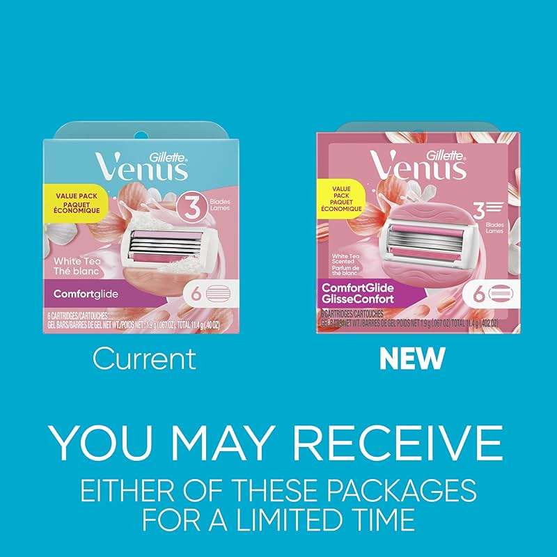 Gillette Venus ComfortGlide White Tea Women's Razor Blades, 3-Blade Razor Refills, 6 Count, Holiday Gifts for Women - Image 3