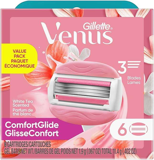 Gillette Venus ComfortGlide White Tea Women's Razor Blades, 3-Blade Razor Refills, 6 Count, Holiday Gifts for Women - Image 10