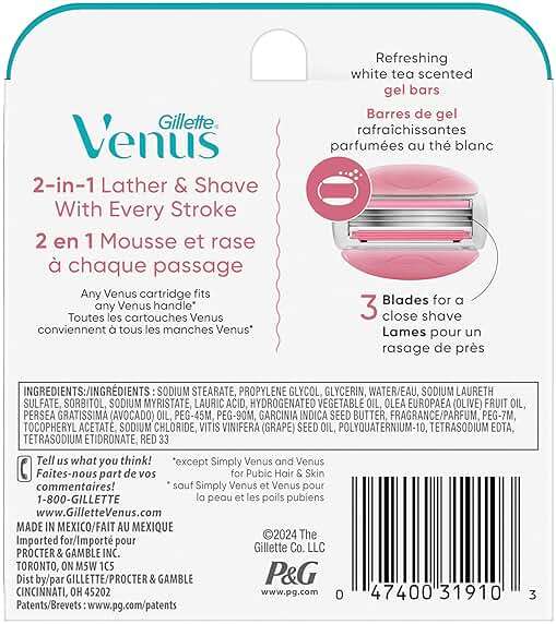 Gillette Venus ComfortGlide White Tea Women's Razor Blades, 3-Blade Razor Refills, 6 Count, Holiday Gifts for Women - Image 11