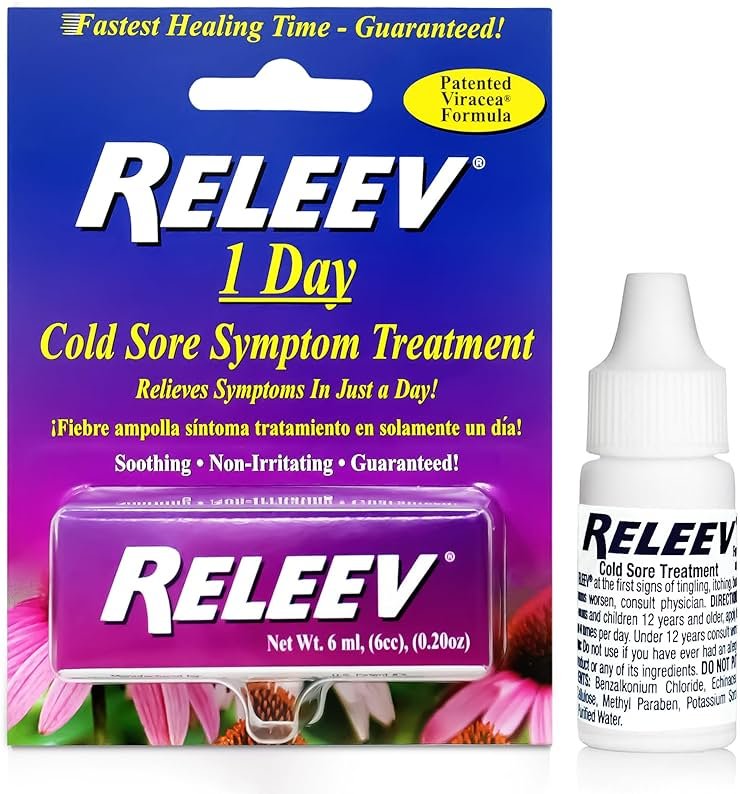Releev 1Day Cold Sore Treatment Liquid, Fast-Acting Soothing of Pain and Itching, Topical Care for Fever Blisters & Lip Sores, 0.2 Ounces - Product Image